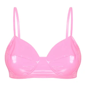 Top gorset ze sztucznej skóry wetlook – punk bralette clubwear Niebieski