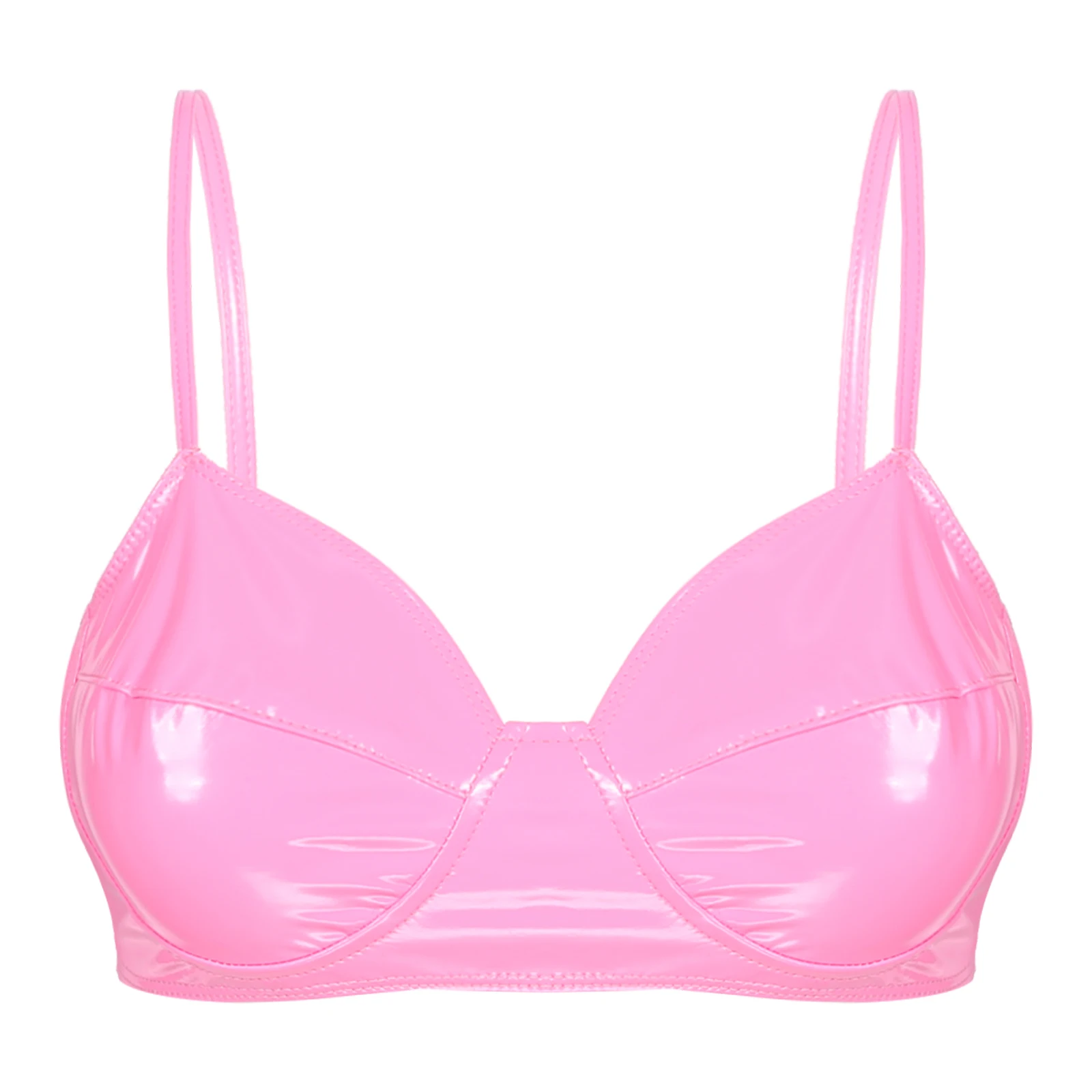 Top gorset ze sztucznej skóry wetlook – punk bralette clubwear Niebieski