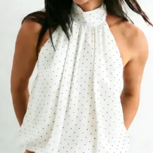 Seksowny top halter z golfem i odkrytymi plecami Niebieski