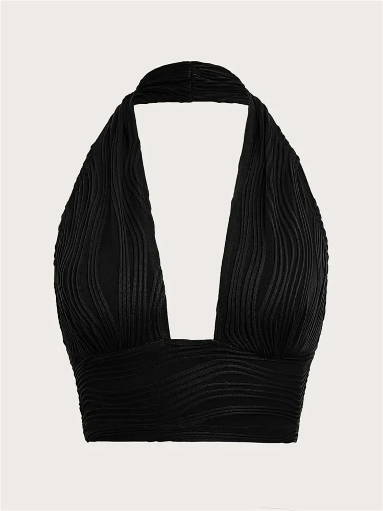 Top halter z odkrytymi plecami — styl Y2K Czarny