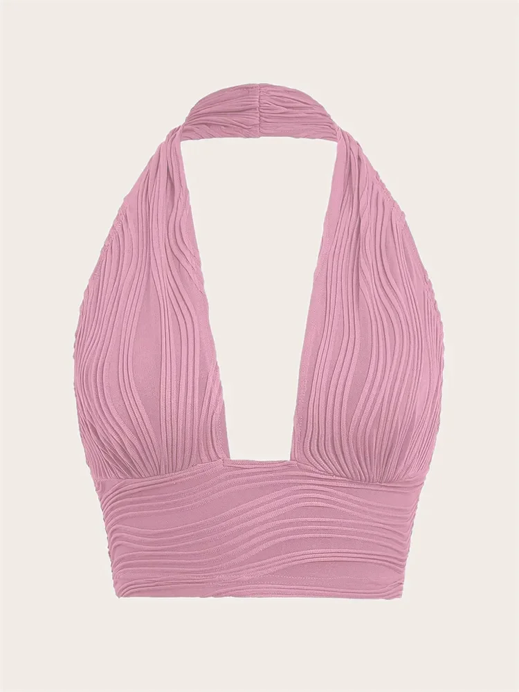 Top halter z odkrytymi plecami — styl Y2K Różowy