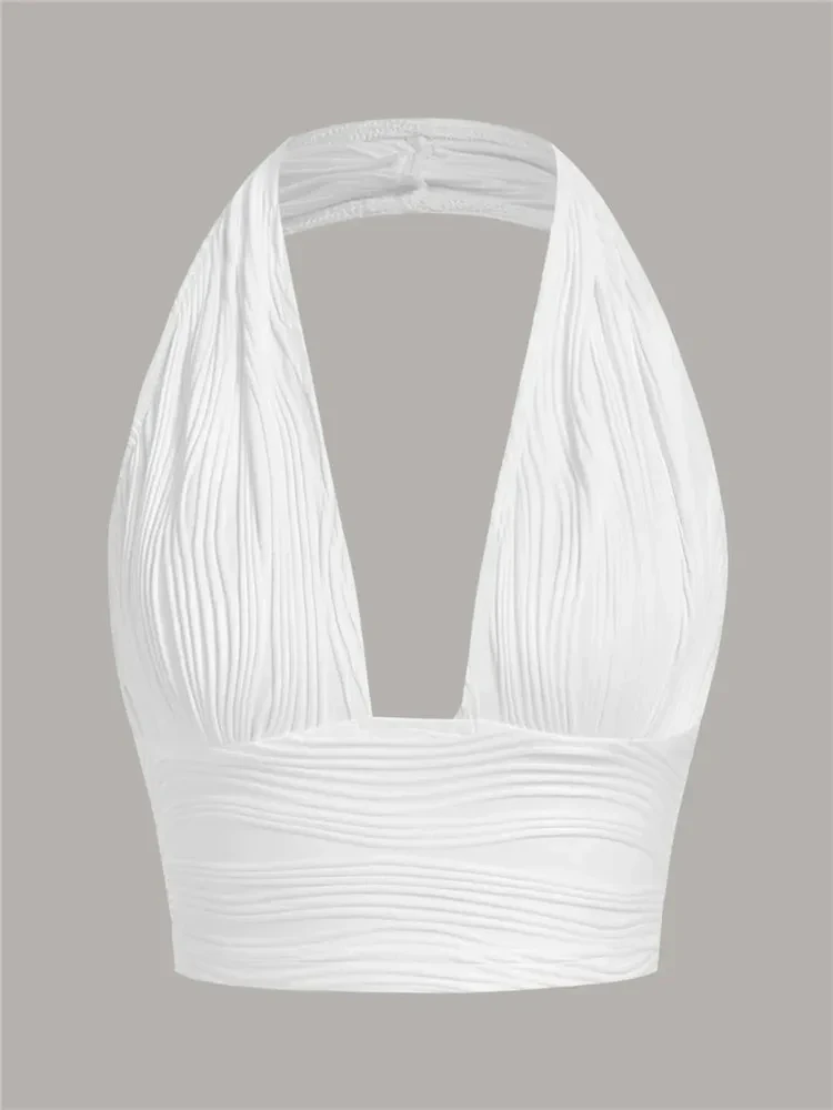 Top halter z odkrytymi plecami — styl Y2K Biały