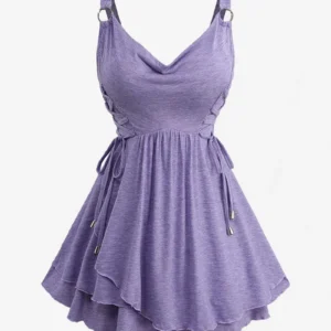 Top na ramiączkach plus size z dekoltem cowl i falbankami Fioletowy