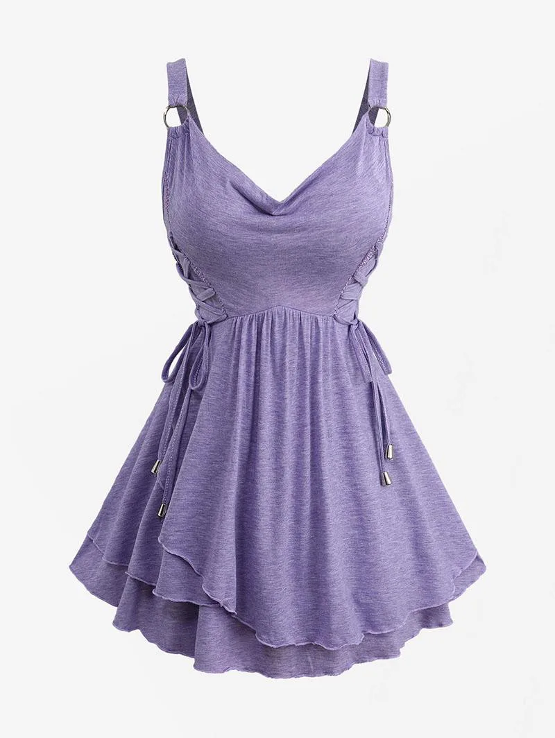 Top na ramiączkach plus size z dekoltem cowl i falbankami Fioletowy