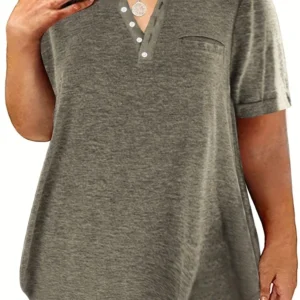Top plus size z dekoltem V i kieszeniami Zielony