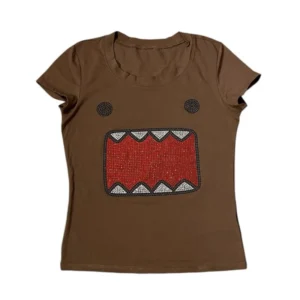 Top damski z cyrkoniami w stylu retro Y2K Brązowy