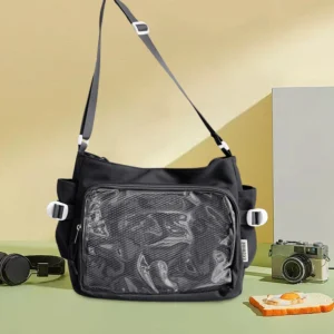 Torba na ramię w japońskim stylu z przezroczystym okienkiem Czarny