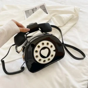 Torebka w Kształcie Telefonu — retro crossbody ze skóry ekologicznej Czarny