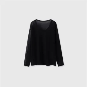 Transparentna koszulka damska off-shoulder w jednolitym kolorze Czarny