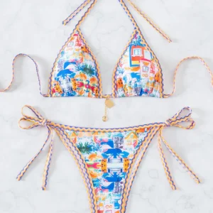 Trójkątne bikini push up w kwiatowy wzór Armijna zieleń