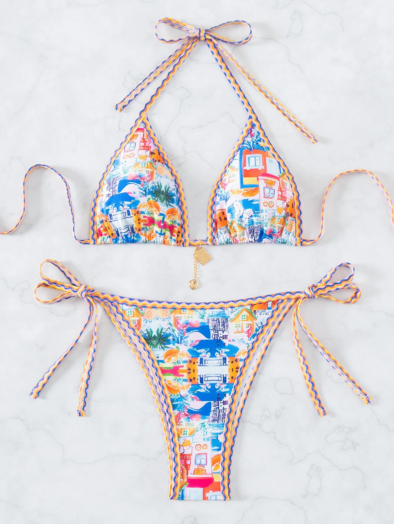 Trójkątne bikini push up w kwiatowy wzór Armijna zieleń