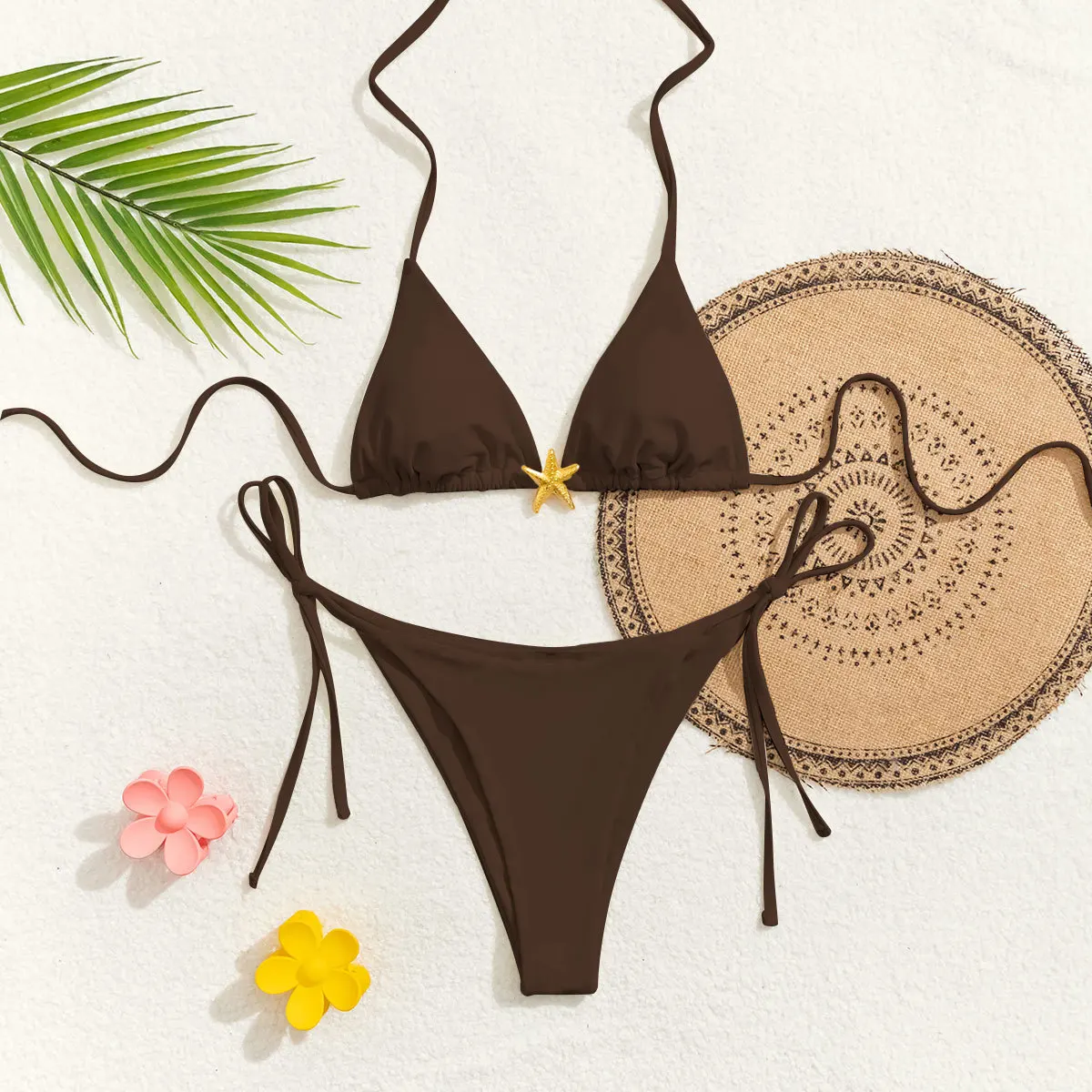 Trójkątne bikini push up w kwiatowy wzór Błękitny