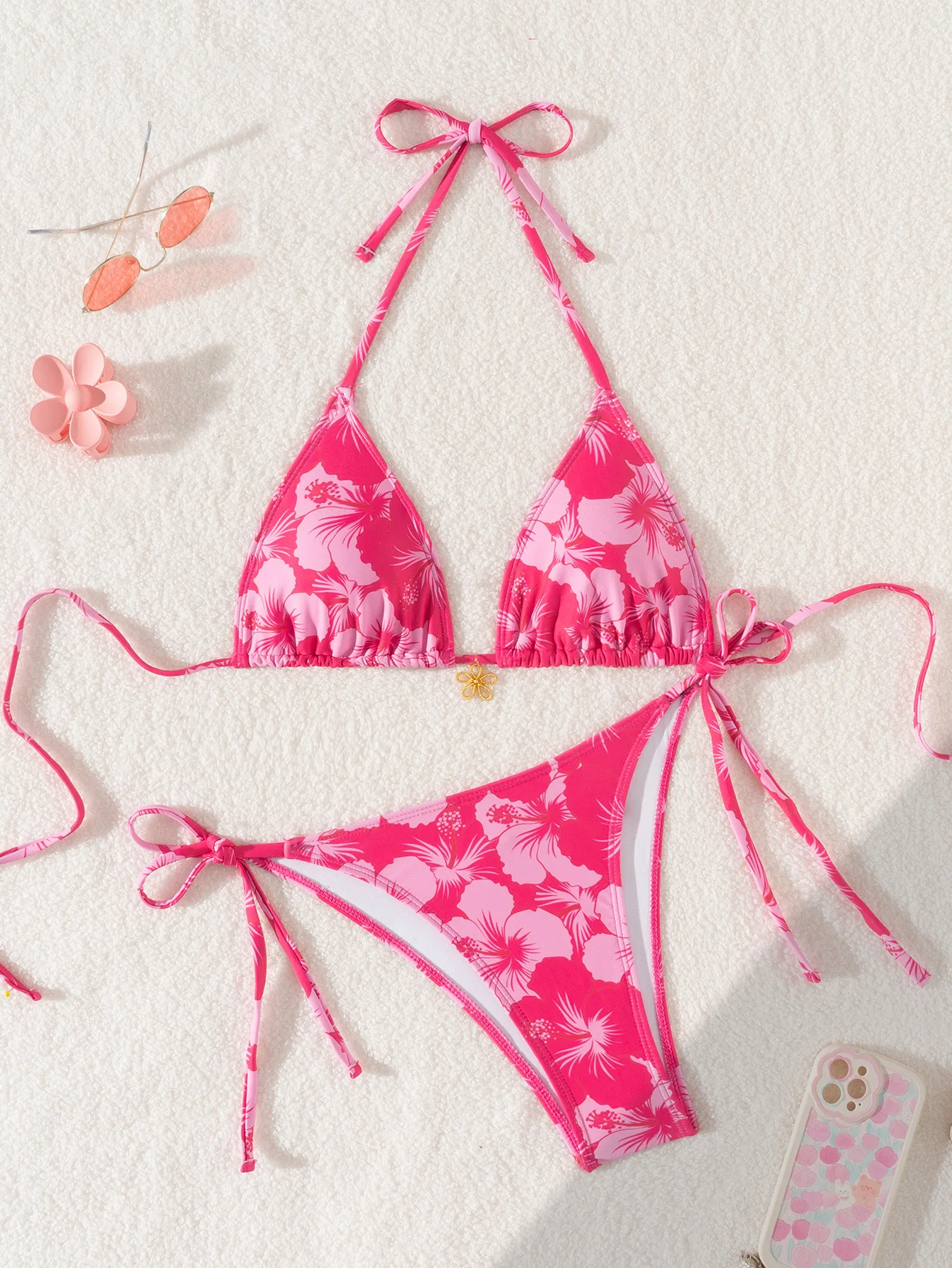 Trójkątne bikini push up w kwiatowy wzór Mieszany kolor