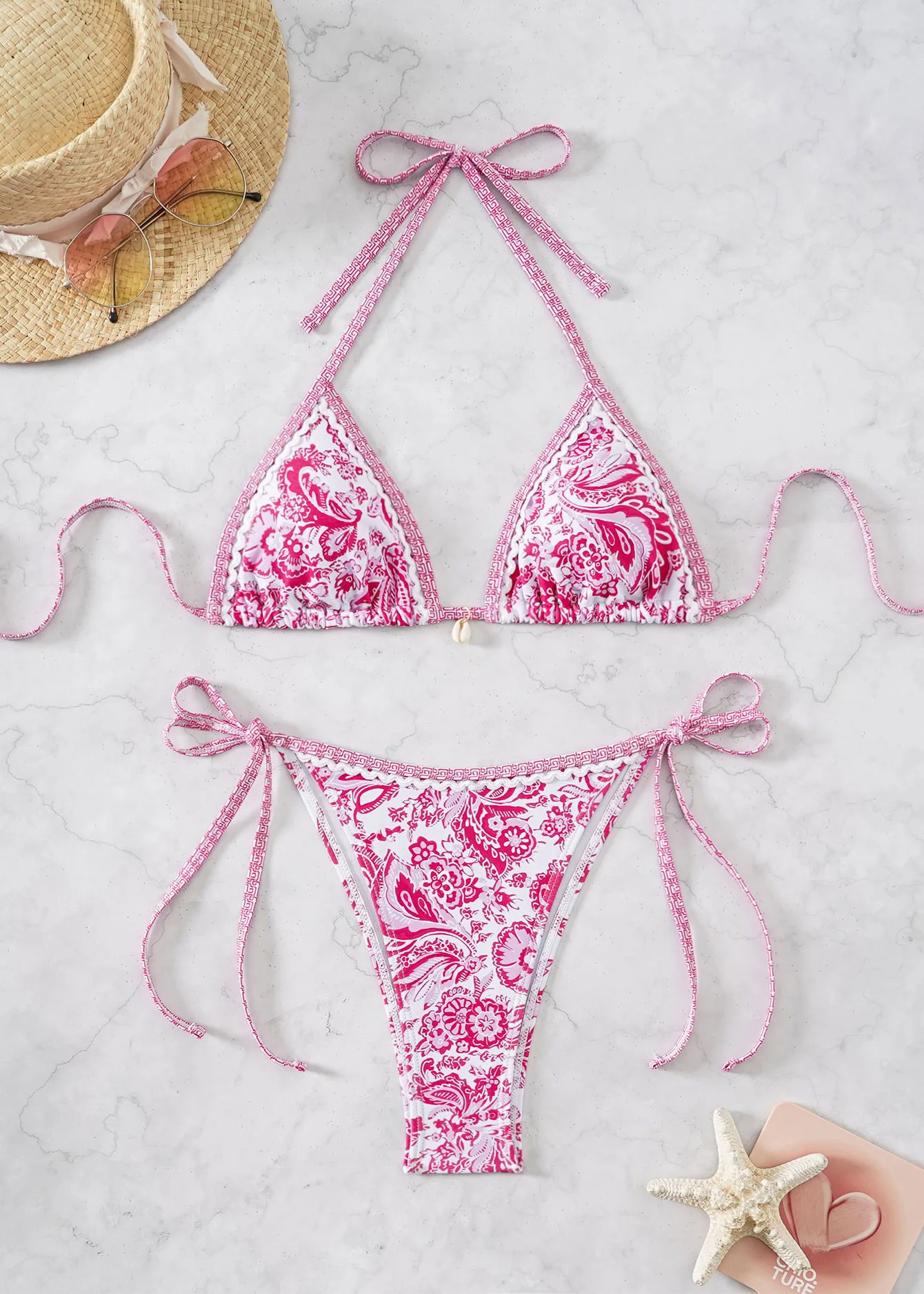 Trójkątne bikini push up w kwiatowy wzór Niebieski