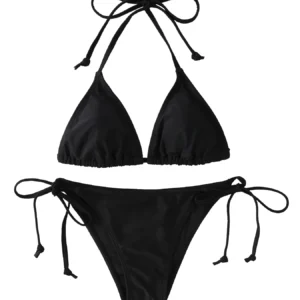 Trójkątne bikini stringi w stylu brazylijskim Czarny