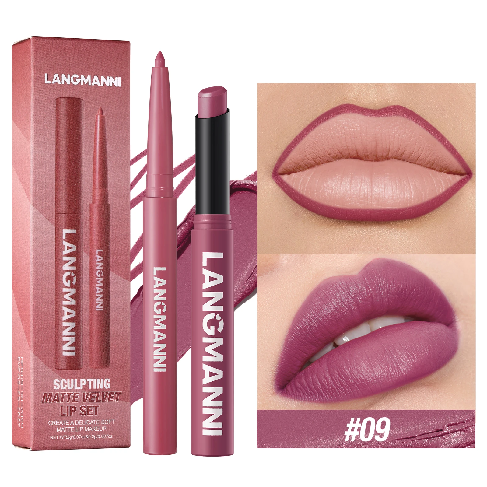 Trwala szminka z konturowka 2w1 wodoodporna nie rozmazuje Fioletowy