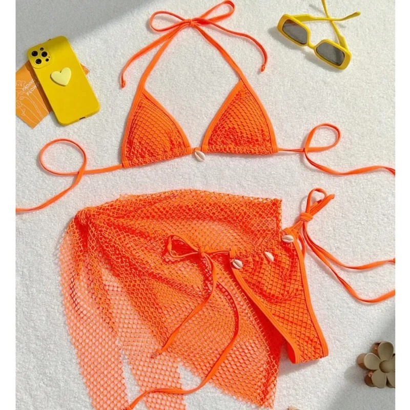 Trzyczęściowe brazylijskie bikini damskie na basen i plażę Szary