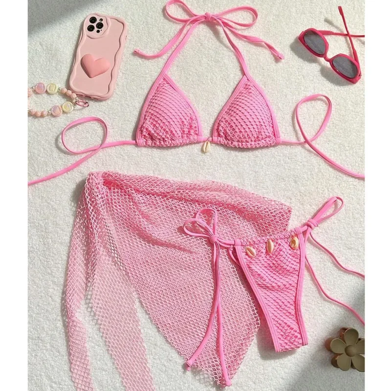 Trzyczęściowe brazylijskie bikini damskie na basen i plażę Zielony