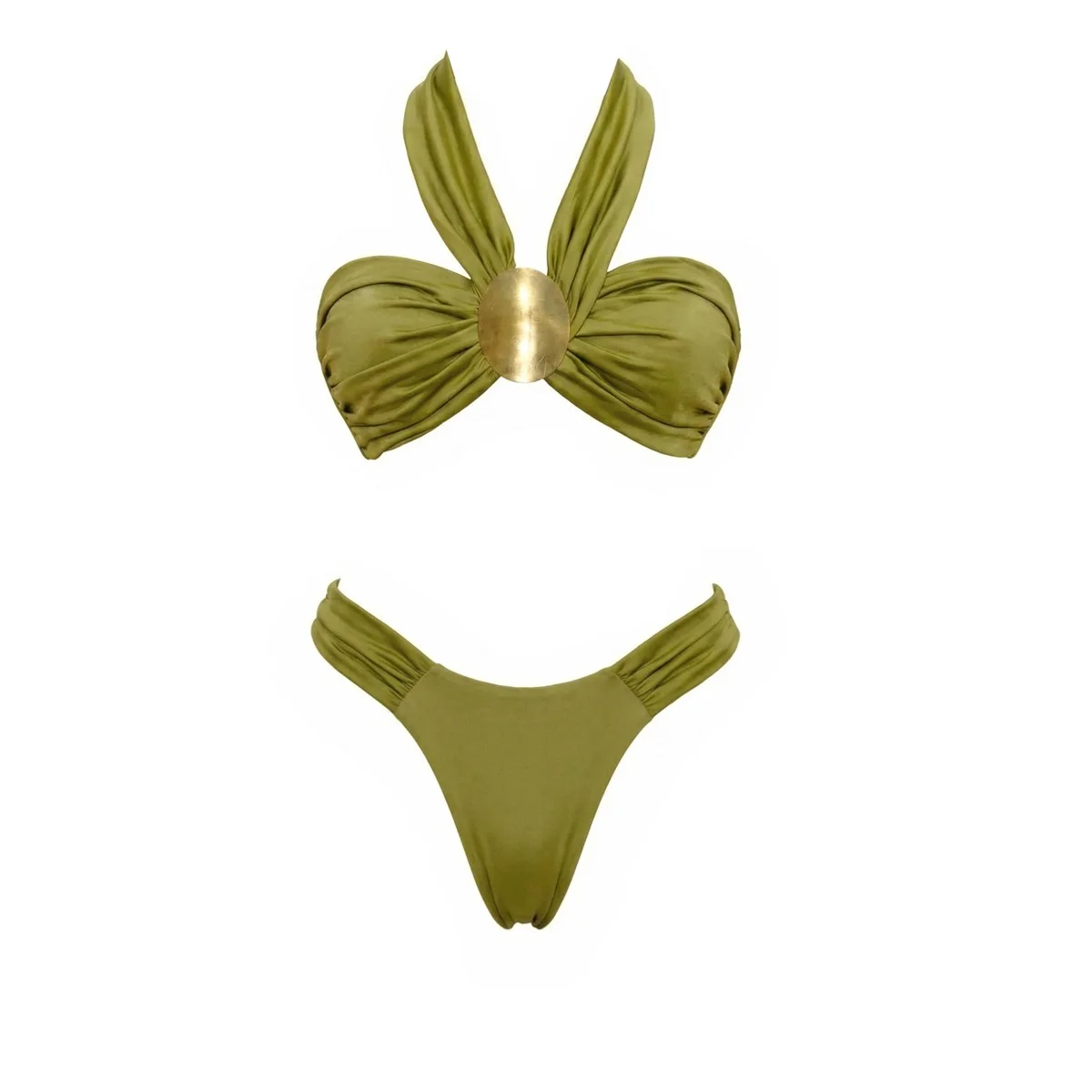 Trzyczęściowy strój kąpielowy bandeau push-up z ramiączkami Beżowy