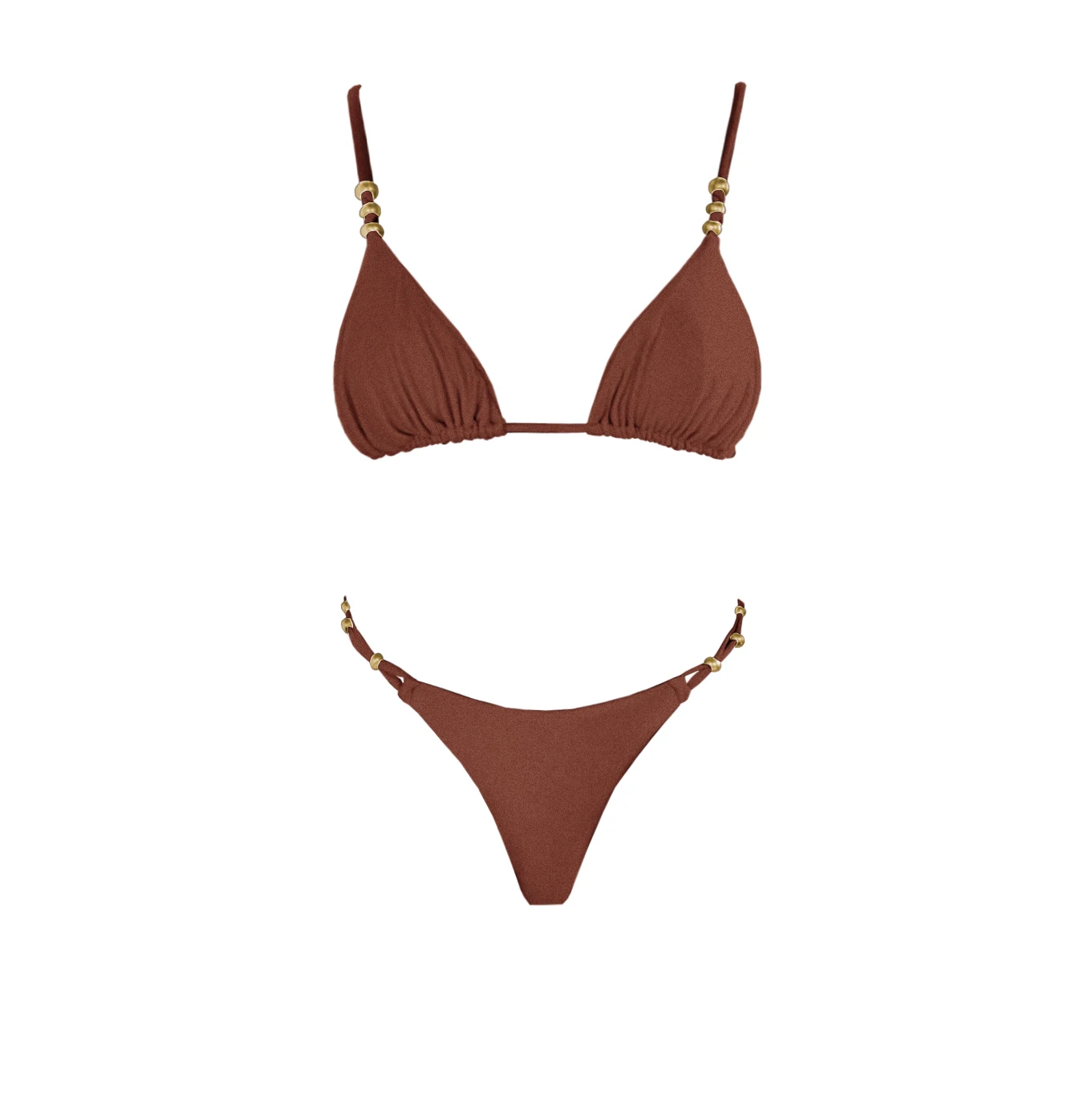 Trzyczęściowy strój kąpielowy bandeau push-up z ramiączkami Brązowy