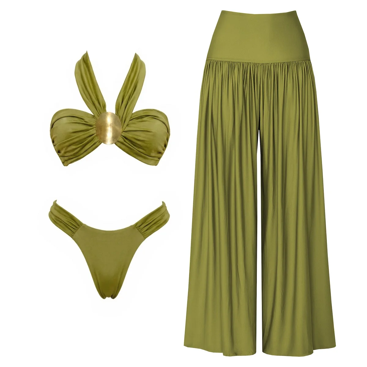 Trzyczęściowy strój kąpielowy bandeau push-up z ramiączkami Czarny