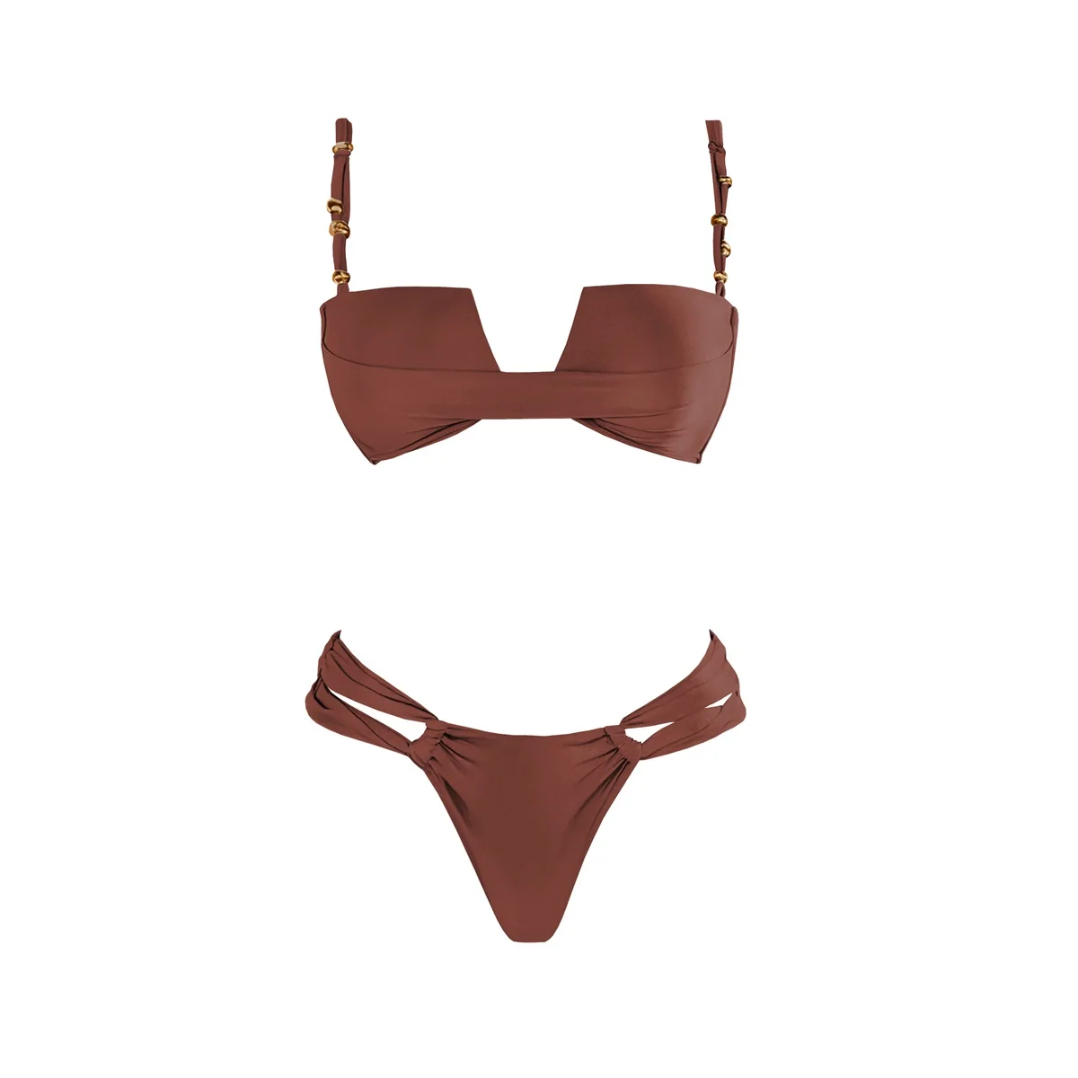 Trzyczęściowy strój kąpielowy bandeau push-up z ramiączkami Fioletowy