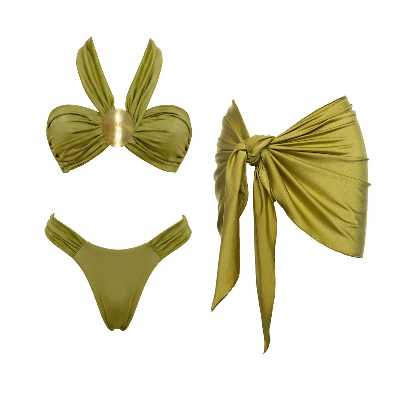 Trzyczęściowy strój kąpielowy bandeau push-up z ramiączkami Niebieski