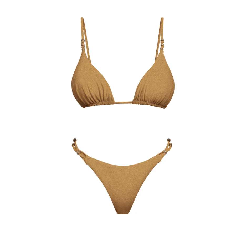 Trzyczęściowy strój kąpielowy bandeau push-up z ramiączkami Pomarańczowy