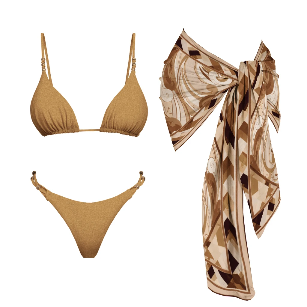 Trzyczęściowy strój kąpielowy bandeau push-up z ramiączkami Różowy