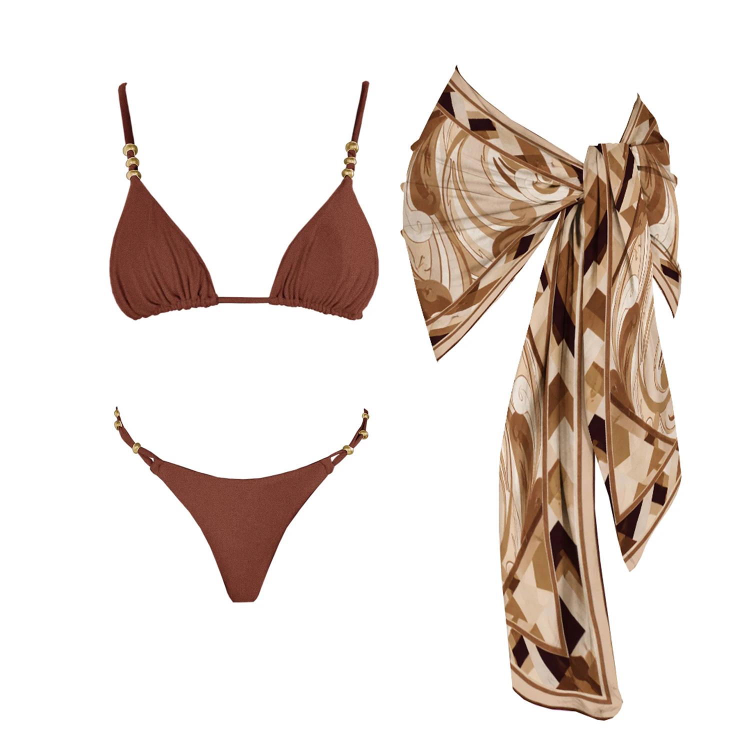 Trzyczęściowy strój kąpielowy bandeau push-up z ramiączkami Szary