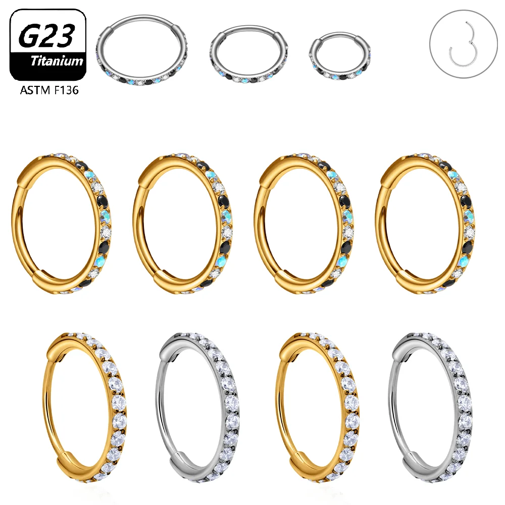 Tytanowy clicker z cyrkonią do septum, helix i daith Niebieski