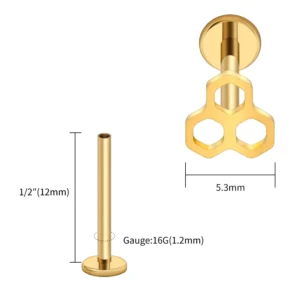 Tytanowy kolczyk labret plaster miodu flat back 16G do chrząstki ucha Pokryty tytanem