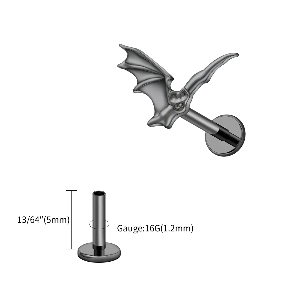 Tytanowy kolczyk z nietoperzem – piercing helix tragus chrząstka 16G None