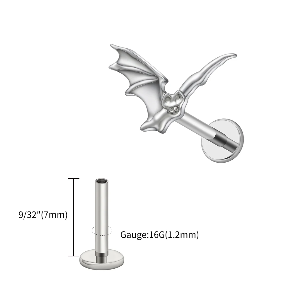 Tytanowy kolczyk z nietoperzem – piercing helix tragus chrząstka 16G Posrebrzane