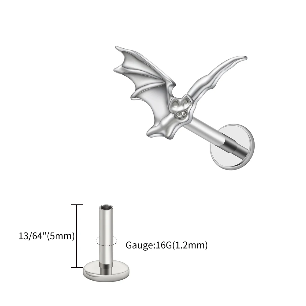 Tytanowy kolczyk z nietoperzem – piercing helix tragus chrząstka 16G Złoty kolor
