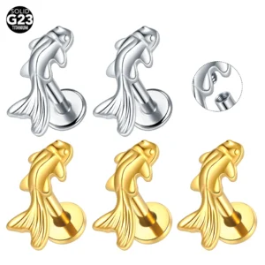 Tytanowy kolczyk rybka do chrząstki — tragus, helix, labret 16G Biały