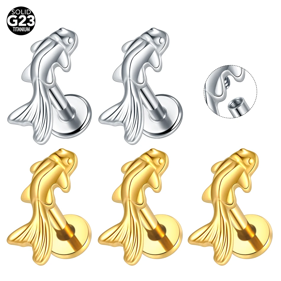 Tytanowy kolczyk rybka do chrząstki — tragus, helix, labret 16G Biały
