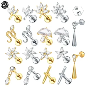 Tytanowy labret markezyt z cyrkonią 16G piercing chrząstki i wargi Biały