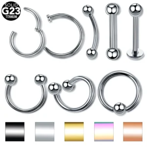 Tytanowy piercing nosowy z zawiasem bez szwu – klicker do nosa i chrząstki Złoto