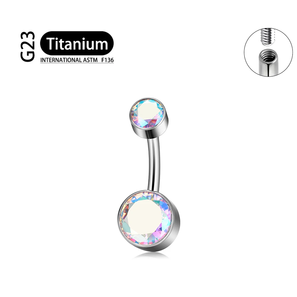 Tytanowy piercing do pępka G23 z lustrzanym połyskiem 14G Niebiesko biały ocynkowany