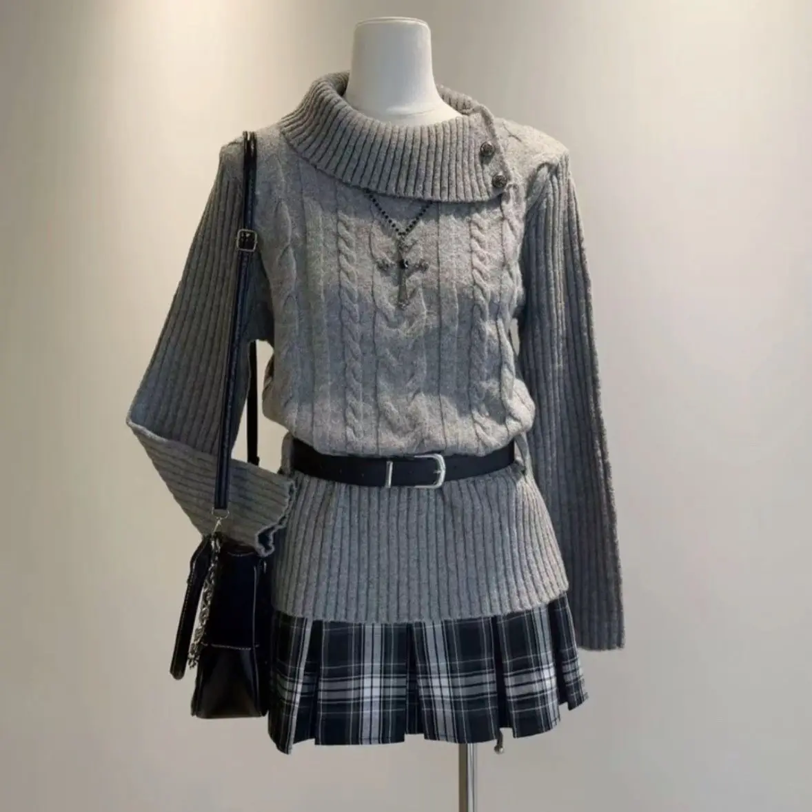 Uroczy sweter Y2K damski – koreańska moda, pastelowe kolory Bordowy