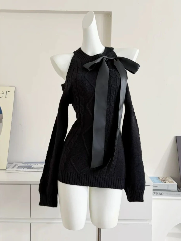 Uroczy sweter Y2K damski – koreańska moda, pastelowe kolory Ciemny brąz