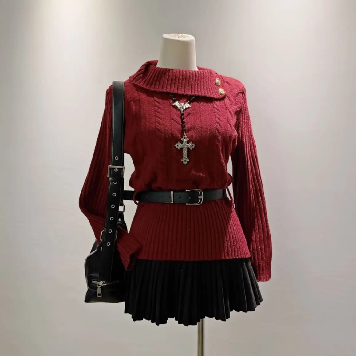 Uroczy sweter Y2K damski – koreańska moda, pastelowe kolory Czerwony arbuz
