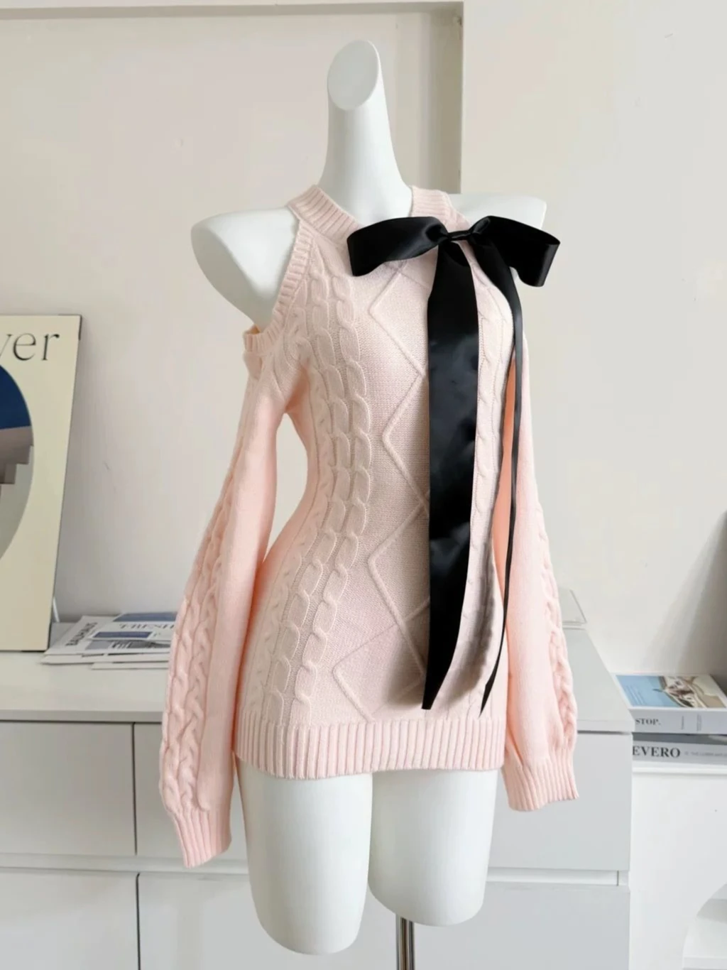Uroczy sweter Y2K damski – koreańska moda, pastelowe kolory Jezioro błękitne