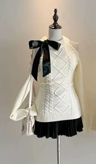 Uroczy sweter Y2K damski – koreańska moda, pastelowe kolory Piękna niebieska