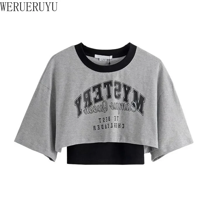 Vintage dwuczęściowy zestaw damski crop top z nadrukiem Y2K Beżowy