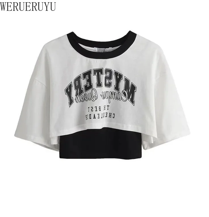 Vintage dwuczęściowy zestaw damski crop top z nadrukiem Y2K Czarny