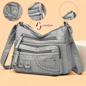 Vintage torebka crossbody z imitacji skóry — wielowarstwowa retro listonoszka Szary