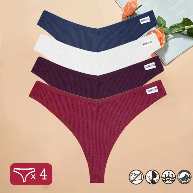 Waflowe bawełniane stringi damskie - zestaw 4 szt. Pomarańczowy