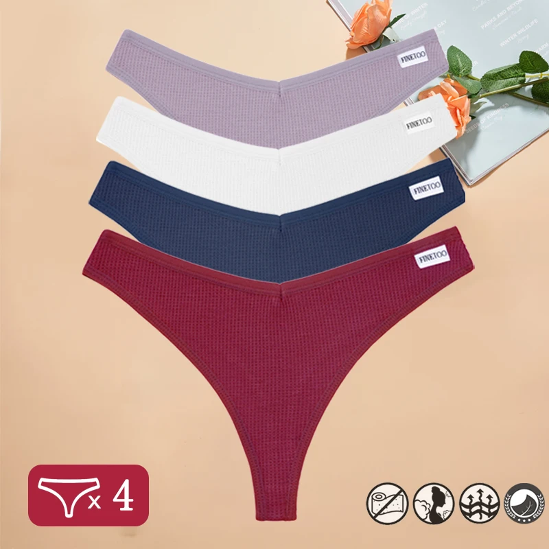 Waflowe bawełniane stringi damskie - zestaw 4 szt. Złoto